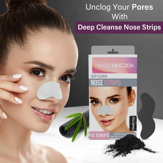 Hilary Rhoda Deep Cleanse Nose Strips (10 Strips) with Activated Rose Formula | Removes Blackheads | Dirt & Oil for Smooth | Clean & Refined Skin.