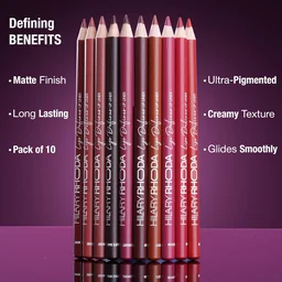 Hilary Rhoda T Hilary Rhoda Lip Definer Lip Liner Set of 10 1.2g Each | Smooth One Swipe Application | Long-Lasting & Smudge-Proof Formula | Matte Finish Multicolor Lip Pencil Set