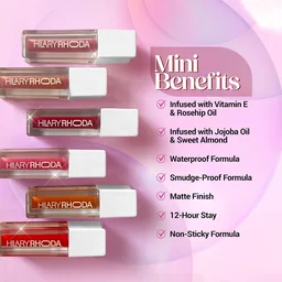 Hilary Rhoda Matte Minis Lipstick Set of 6 | Vitamin E, Jojoba & Rosehip Oil Infused | 12-Hour Stay | Waterproof, Smudge-Proof, Non-Sticky Lightweight Matte Lipsticks