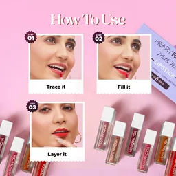 Hilary Rhoda Matte Minis Lipstick Set of 6 | Vitamin E, Jojoba & Rosehip Oil Infused | 12-Hour Stay | Waterproof, Smudge-Proof, Non-Sticky Lightweight Matte Lipsticks