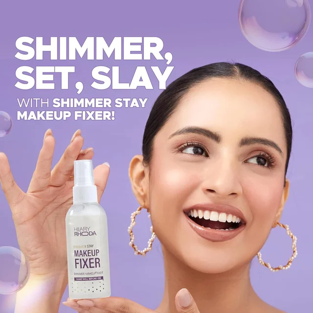 Hilary Rhoda T Hilary Rhoda Shimmer Stay Makeup Fixer 80ml Silver Shade 03 | Aloe Vera Infused Setting Spray | Long-Lasting Hold | Hydrating & Refreshing Mist | Vegan Formula