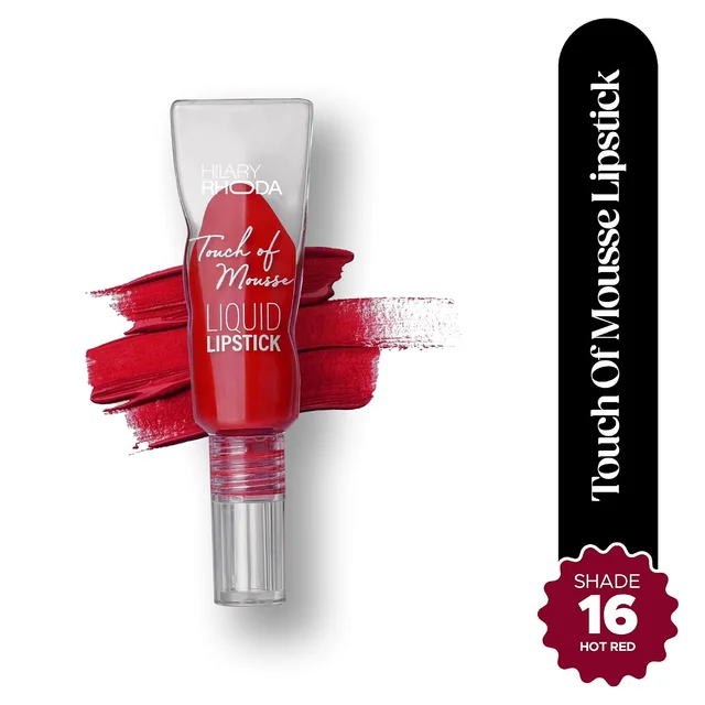 Hilary Rhoda Touch Of Mousse Lipstick Hot Red 16 5ml | Vegan Matte Liquid Lipstick | Long-Lasting, Smudge-Proof & Waterproof with Vitamin E