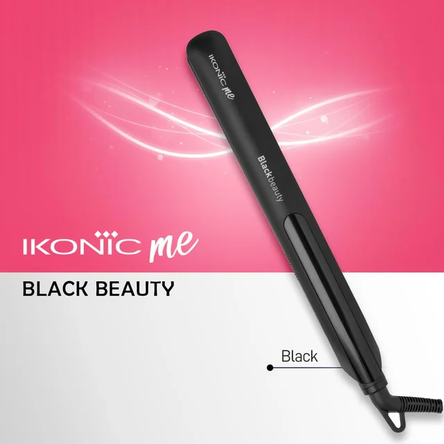 Ikonic Black Beauty Hair Straightener for Women | Ceramic Coated Floating Plates | Handle Lock Feature | Instant Heat-Up Technology | Slim, Lightweight & Travel-Friendly