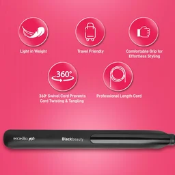 Ikonic Black Beauty Hair Straightener for Women with Ceramic Coated Floating Plates | Instant Heat Up Technology | Handle Lock, Slim Lightweight Travel Friendly | All Hair Types