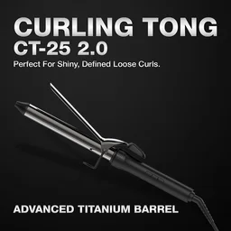 Ikonic CT 25mm Curling Tong Hair Curler, Black | 8 Inch Titanium Barrel | Professional Curling Iron for Bouncy, Tight & Loose Curls | Salon Finish