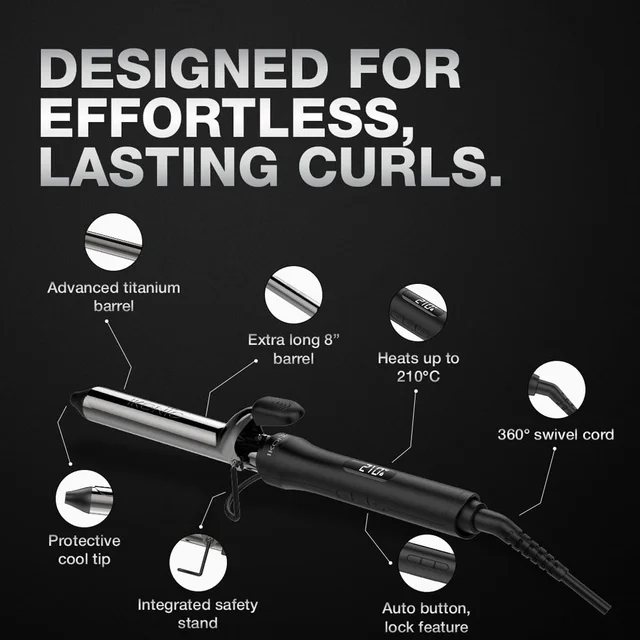 Ikonic CT 25mm Curling Tong Hair Curler, Black | 8 Inch Titanium Barrel | Professional Curling Iron for Bouncy, Tight & Loose Curls | Salon Finish