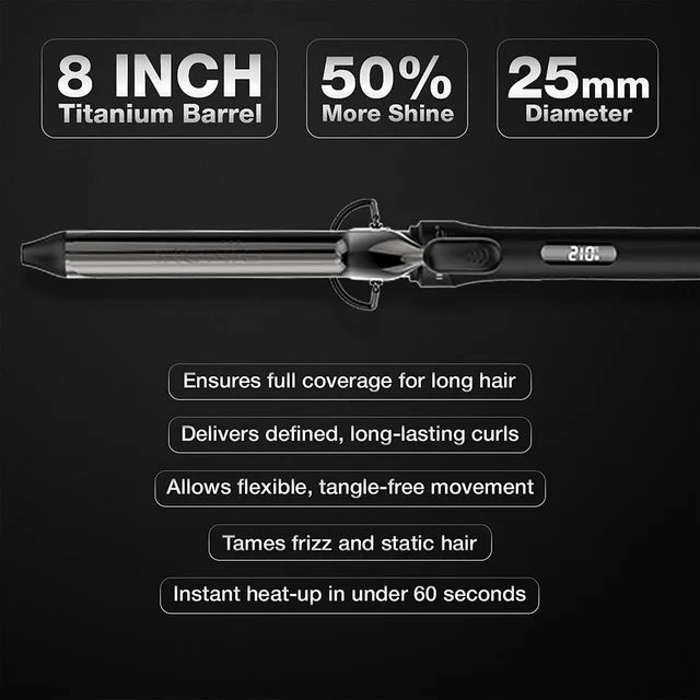 Ikonic CT 25mm Curling Tong Hair Curler, Black | 8 Inch Titanium Barrel | Professional Curling Iron for Bouncy, Tight & Loose Curls | Salon Finish