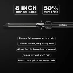 Ikonic Curling Tong 16mm Hair Curler | 8 Inch Titanium Barrel | Heat Ready Indicator, Rubber Grip, Safety Stand & Swivel Cord | Salon-Like Finish