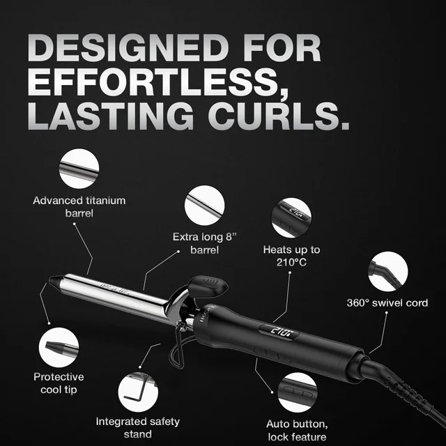 Ikonic Curling Tong 19mm Hair Curler | 8 Inch Titanium Barrel | Black & Golden | Heat Ready Indicator, Safety Stand, Swivel Cord | Salon-Like Finish