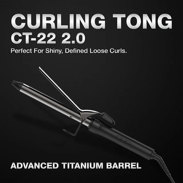 Ikonic Curling Tong CT-22 22mm Hair Curler | 8 Inch Titanium Barrel | Black & Golden | Safety Clip, Rubber Grip | Professional Salon-Like Curls