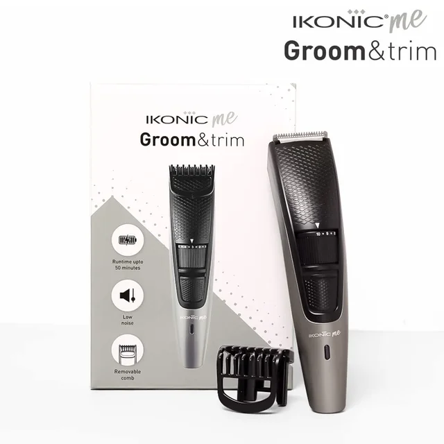Ikonic Groom and Trim Hair Trimmer | Advanced Ceramic Blades | LED Spotlight & Waterproof Design | 10 Adjustable Length Settings | 50-Min Runtime for Precision Grooming