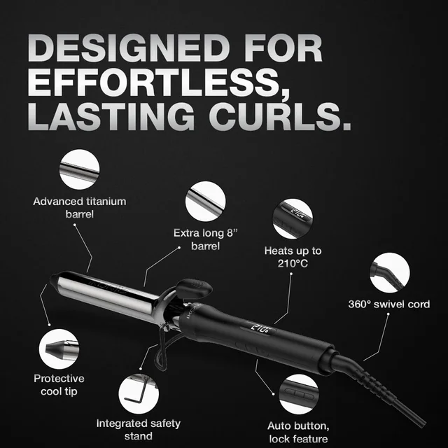 Ikonic Hair Curler Machine Tong 28mm | 8 Inch Black Titanium Barrel | Heat Ready Indicator, Rubber Grip, Safety Stand & Swivel Cord | Salon-Like Finish