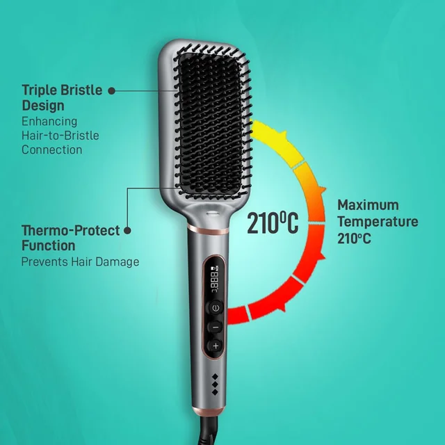 Ikonic Me Hair Straightener Brush Super Styler | Tourmaline Ceramic | Triple Bristle | Thermo-Protect | 130-210�C | Frizz-Free, Shiny Hair | Large Paddle Brush