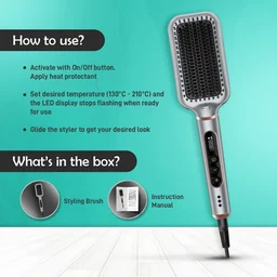 Ikonic Me Hair Straightener Brush Super Styler | Tourmaline Ceramic | Triple Bristle | Thermo-Protect | 130-210�C | Frizz-Free, Shiny Hair | Large Paddle Brush