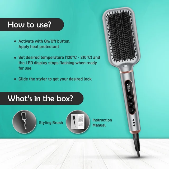 Ikonic Me Hair Straightener Brush Super Styler | Tourmaline Ceramic | Triple Bristle | Thermo-Protect | 130-210�C | Frizz-Free, Shiny Hair | Large Paddle Brush