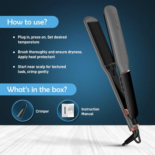 Ikonic Me Xtreme Crimp Hair Crimper for Women | Extra Long & Wide Ceramic Plates | Digital Temperature Display, 360� Swivel Cord | Salon Style Crimping