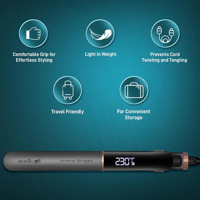 Ikonic Me Xtreme Hair Straightener for Women & Men Colour Stone| Quick Heating Ceramic Floating Plates | Digital Temperature Display | 360 Degree Swivel Cord | Frizz-Free Salon Finish