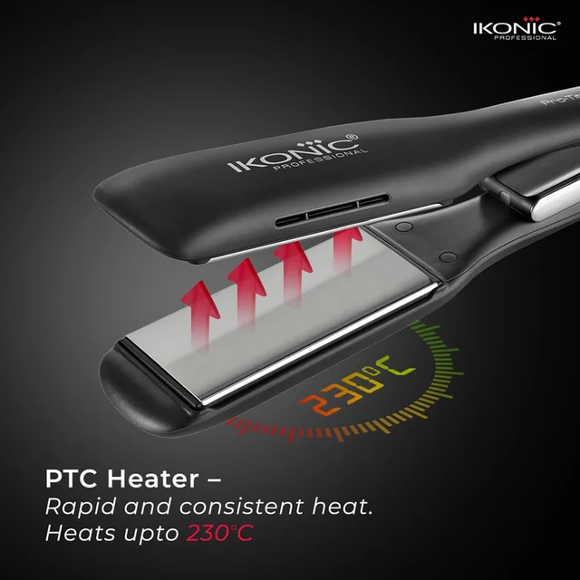 Ikonic Pro Titanium Shine Hair Straightener Black with AI Technology | Fast Heating | Frizz-Free Styling | Auto Shut-Off | Digital Temperature Control | Salon-Quality