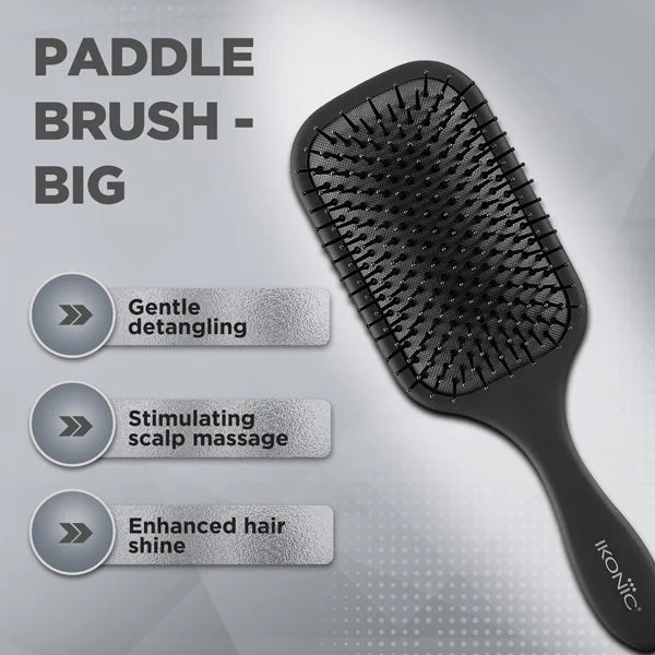 Ikonic Professional Big Paddle Hair Brush | Anti-Static Ionic Paddle Brush for Hair | Nylon Ball-Tip Bristles for Detangling, Smooth Blow Dry & Frizz Control