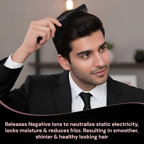 Ikonic Professional Carbon Comb Black CC01 | Heat-Resistant Anti-Static Carbon Hair Comb | Seamless Teeth Professional Styling & Cutting Comb for All Hair Types