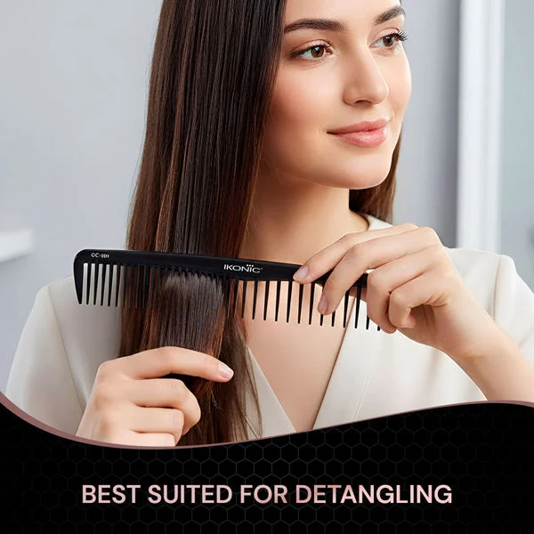 Ikonic Professional Carbon Comb Black CC01 | Heat-Resistant Anti-Static Carbon Hair Comb | Seamless Teeth Professional Styling & Cutting Comb for All Hair Types