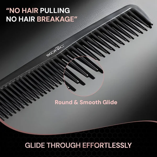 Ikonic Professional Carbon Comb Black CC01 | Heat-Resistant Anti-Static Carbon Hair Comb | Seamless Teeth Professional Styling & Cutting Comb for All Hair Types