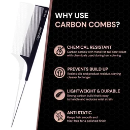 Ikonic Professional Carbon Comb Black CC010 | Heat-Resistant Anti-Static Carbon Hair Comb | Seamless Teeth Professional Cutting, Styling & Sectioning Comb