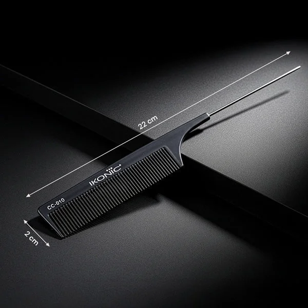 Ikonic Professional Carbon Comb Black CC010 | Heat-Resistant Anti-Static Carbon Hair Comb | Seamless Teeth Professional Cutting, Styling & Sectioning Comb