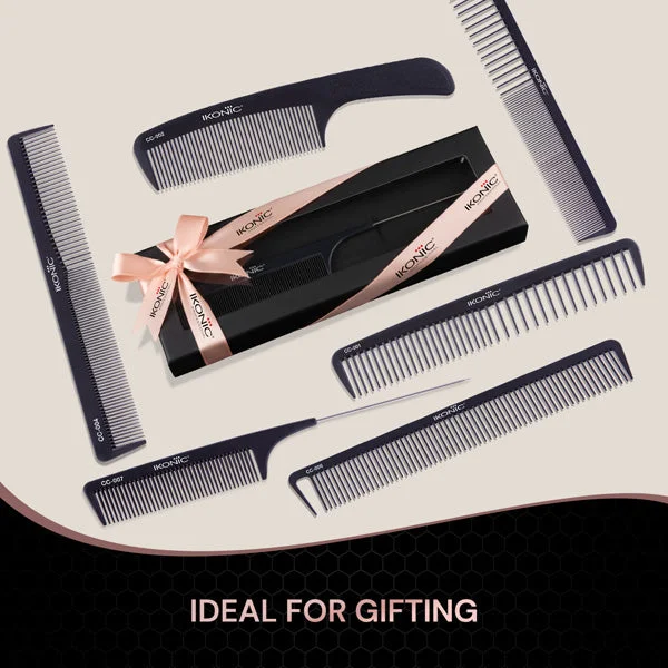 Ikonic Professional Carbon Comb Black CC010 | Heat-Resistant Anti-Static Carbon Hair Comb | Seamless Teeth Professional Cutting, Styling & Sectioning Comb