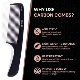 Ikonic Professional Carbon Comb Black CC02 | Heat-Resistant Anti-Static Carbon Hair Comb | Seamless Teeth Professional Sectioning & Styling Comb for All Hair Types