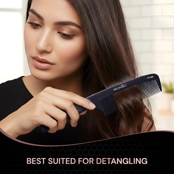 Ikonic Professional Carbon Comb Black CC02 | Heat-Resistant Anti-Static Carbon Hair Comb | Seamless Teeth Professional Sectioning & Styling Comb for All Hair Types