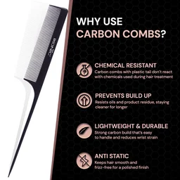 Ikonic Professional Carbon Comb Black CC03 | Heat-Resistant Anti-Static Carbon Tail Comb | Seamless Teeth Professional Hair Sectioning, Styling & Cutting Comb