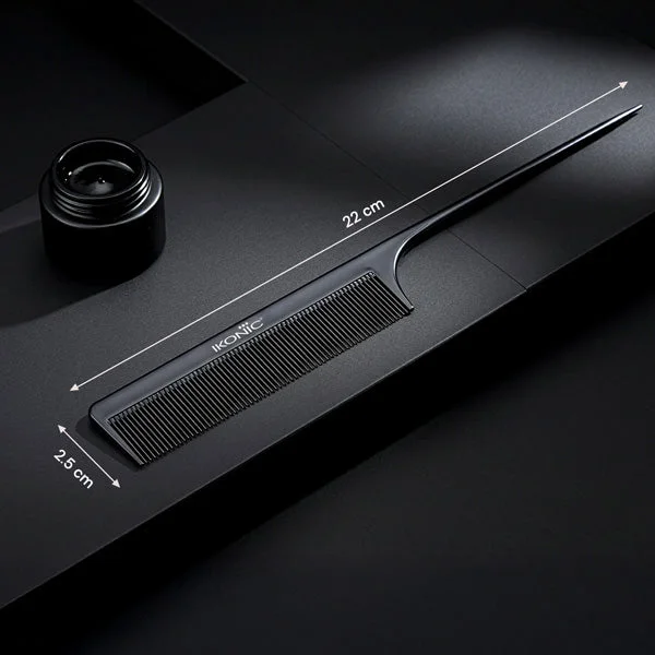 Ikonic Professional Carbon Comb Black CC03 | Heat-Resistant Anti-Static Carbon Tail Comb | Seamless Teeth Professional Hair Sectioning, Styling & Cutting Comb