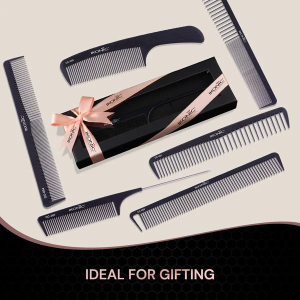 Ikonic Professional Carbon Comb Black CC03 | Heat-Resistant Anti-Static Carbon Tail Comb | Seamless Teeth Professional Hair Sectioning, Styling & Cutting Comb