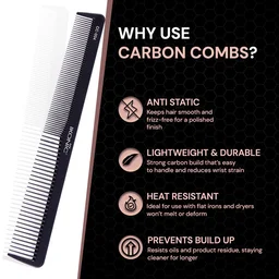 Ikonic Professional Carbon Comb Black CC04 | Heat-Resistant Anti-Static Carbon Cutting Comb | Seamless Teeth Professional Hair Styling & Barber Comb for All Hair Types