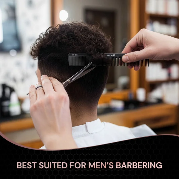 Ikonic Professional Carbon Comb Black CC04 | Heat-Resistant Anti-Static Carbon Cutting Comb | Seamless Teeth Professional Hair Styling & Barber Comb for All Hair Types