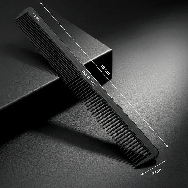 Ikonic Professional Carbon Comb Black CC04 | Heat-Resistant Anti-Static Carbon Cutting Comb | Seamless Teeth Professional Hair Styling & Barber Comb for All Hair Types
