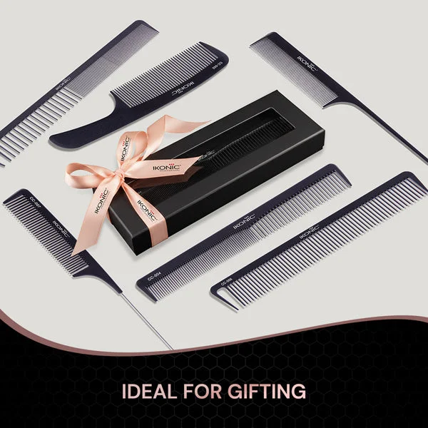 Ikonic Professional Carbon Comb Black CC04 | Heat-Resistant Anti-Static Carbon Cutting Comb | Seamless Teeth Professional Hair Styling & Barber Comb for All Hair Types