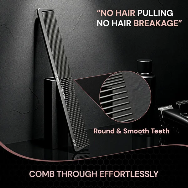 Ikonic Professional Carbon Comb Black CC05 | Heat-Resistant Anti-Static Carbon Hair Comb | Seamless Teeth Professional Cutting, Styling & Barber Comb for All Hair Types