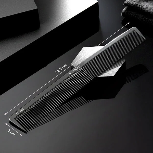 Ikonic Professional Carbon Comb Black CC05 | Heat-Resistant Anti-Static Carbon Hair Comb | Seamless Teeth Professional Cutting, Styling & Barber Comb for All Hair Types