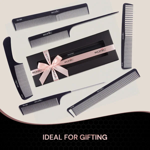 Ikonic Professional Carbon Comb Black CC05 | Heat-Resistant Anti-Static Carbon Hair Comb | Seamless Teeth Professional Cutting, Styling & Barber Comb for All Hair Types