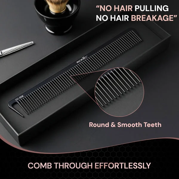 Ikonic Professional Carbon Comb Black CC06 | Heat-Resistant Anti-Static Carbon Hair Comb | Seamless Teeth Professional Cutting, Styling & Sectioning Comb