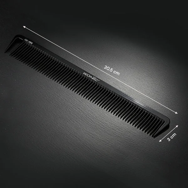 Ikonic Professional Carbon Comb Black CC06 | Heat-Resistant Anti-Static Carbon Hair Comb | Seamless Teeth Professional Cutting, Styling & Sectioning Comb