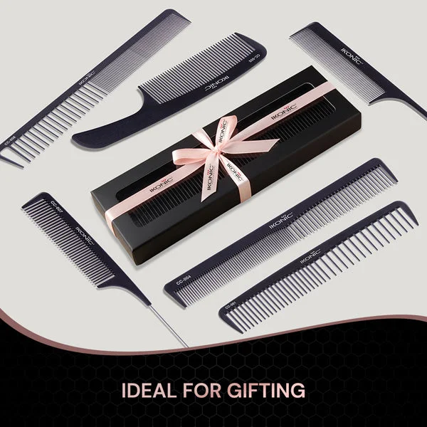 Ikonic Professional Carbon Comb Black CC06 | Heat-Resistant Anti-Static Carbon Hair Comb | Seamless Teeth Professional Cutting, Styling & Sectioning Comb