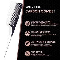 Ikonic Professional Carbon Comb Black CC07 | Heat-Resistant Anti-Static Carbon Hair Comb | Seamless Teeth Professional Styling, Cutting & Barber Comb for All Hair Types