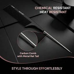 Ikonic Professional Carbon Comb Black CC07 | Heat-Resistant Anti-Static Carbon Hair Comb | Seamless Teeth Professional Styling, Cutting & Barber Comb for All Hair Types