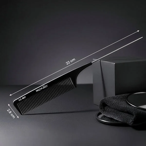 Ikonic Professional Carbon Comb Black CC07 | Heat-Resistant Anti-Static Carbon Hair Comb | Seamless Teeth Professional Styling, Cutting & Barber Comb for All Hair Types