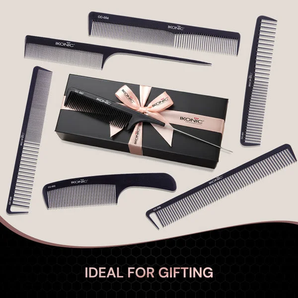 Ikonic Professional Carbon Comb Black CC07 | Heat-Resistant Anti-Static Carbon Hair Comb | Seamless Teeth Professional Styling, Cutting & Barber Comb for All Hair Types