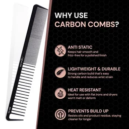 Ikonic Professional Carbon Comb Black CC08 | Heat-Resistant Anti-Static Carbon Hair Comb | Seamless Teeth Professional Cutting, Styling & Sectioning Comb