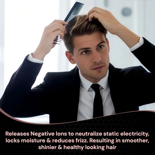 Ikonic Professional Carbon Comb Black CC08 | Heat-Resistant Anti-Static Carbon Hair Comb | Seamless Teeth Professional Cutting, Styling & Sectioning Comb